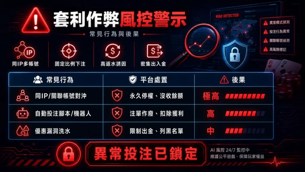百家樂套利風控機制與異常投注警示圖