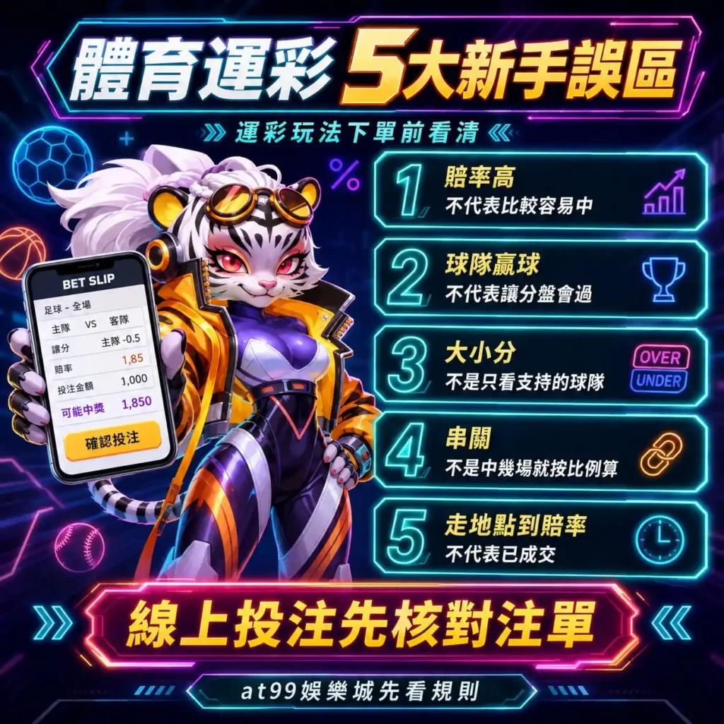 運彩體育五大新手誤區圖，整理賠率、讓分、大小分、串關與走地投注觀念