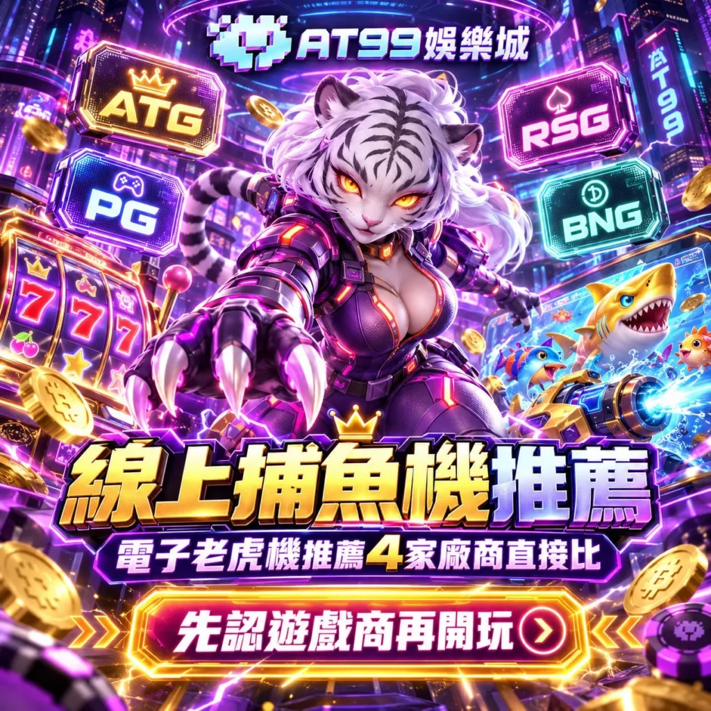 線上捕魚機推薦指南，AT99娛樂城比較ATG、PG、RSG、BNG四家電子遊戲廠商，分析捕魚機與老虎機玩法特色。